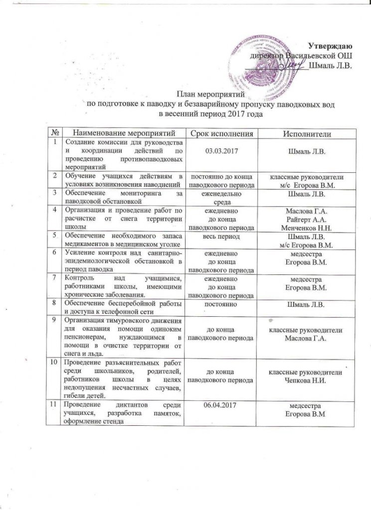 Противопаводковые мероприятия на предприятии образец